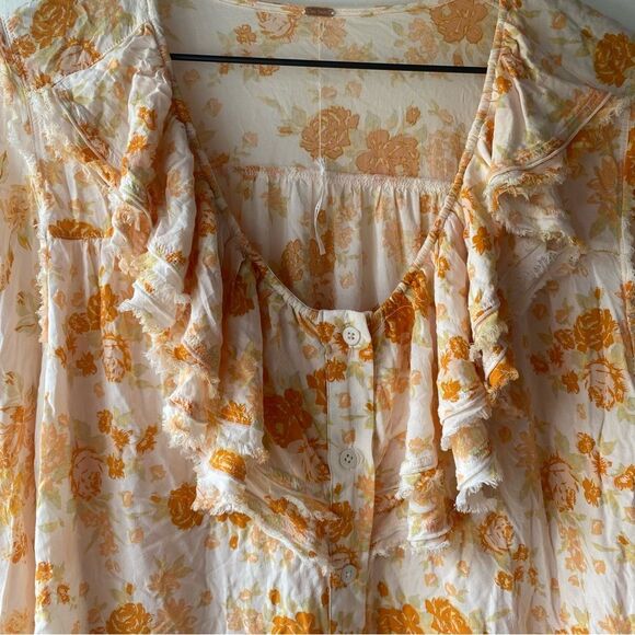 free people loretta printed oversized tunic in tea combo orange and white xs - Picture 10 of 11